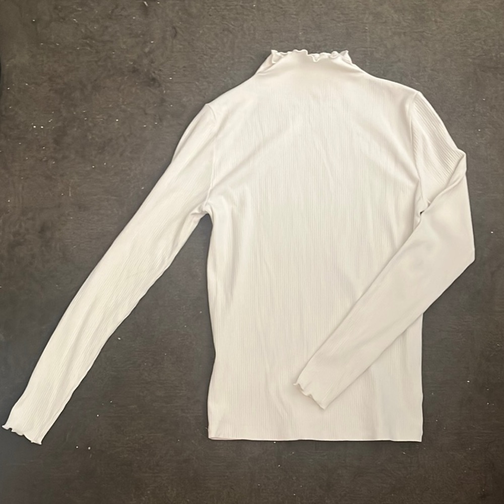 Ribbed Lettuce Hem White Women's Long Sleeve